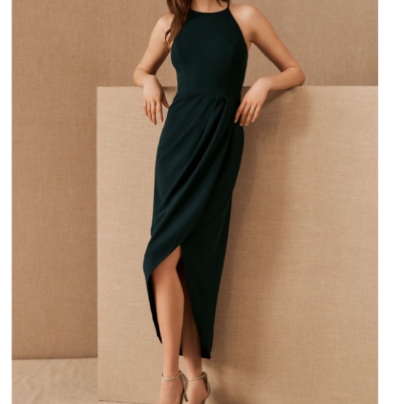BHLDN Dresses Bhldn Marceau Highlow Crepe Dress In Dark Emerald